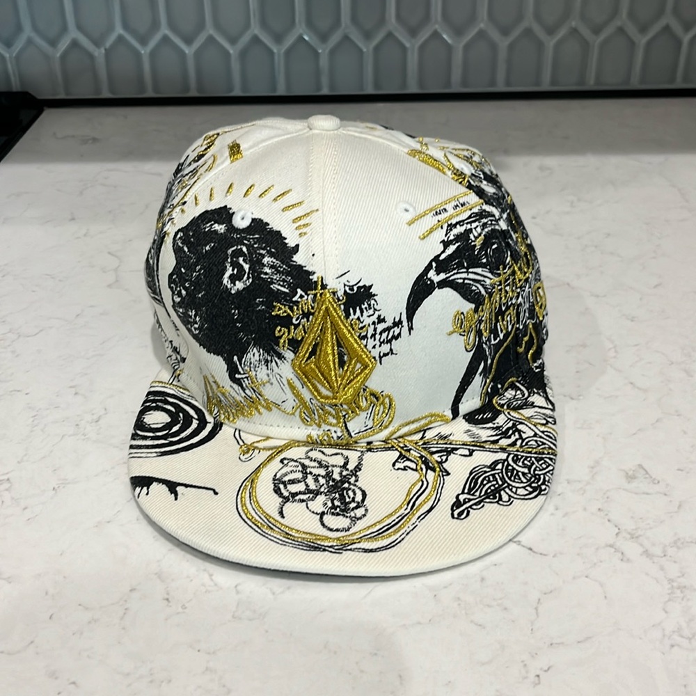 Volcom White, Black & Gold Flat Bill Cap size  7.25